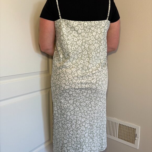 Light sage green spaghetti maxi dress with a white floral design - Picture 2 of 8